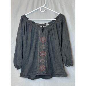 Womens Pretty Grey Embroidered Katies Kloset 3/4 Sleeve Shirt Size 1X